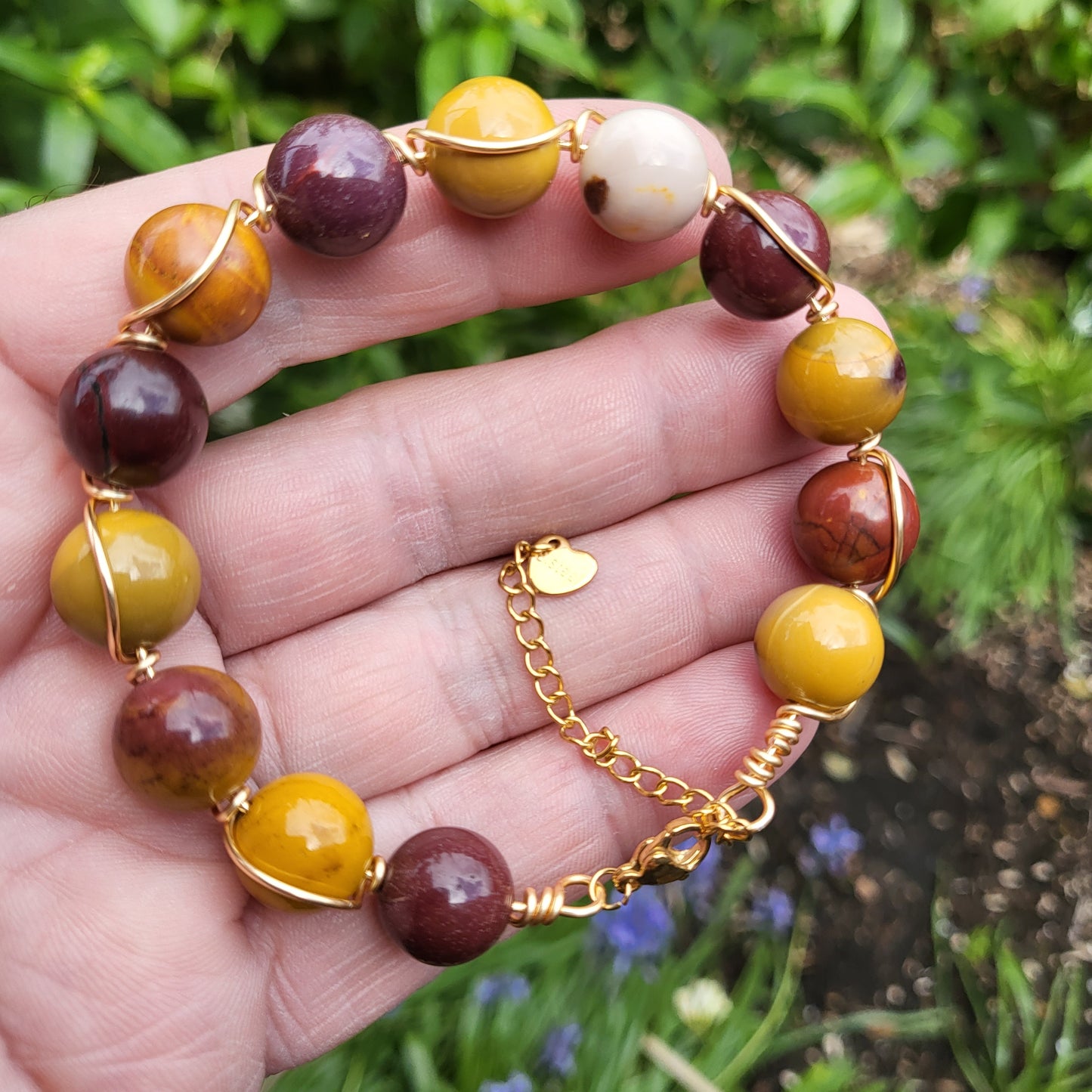 Mookaite jasper wire wrap bracelet