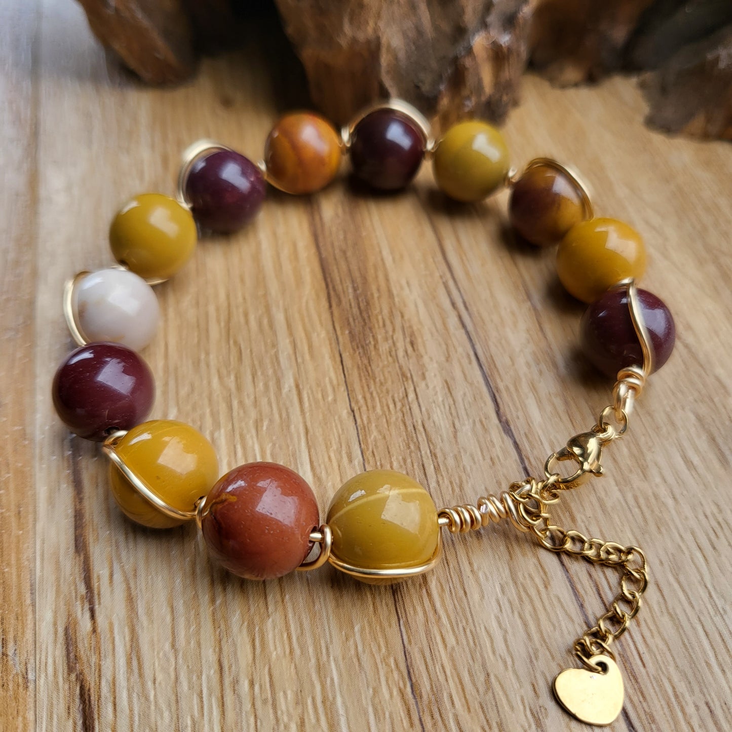 Mookaite jasper wire wrap bracelet