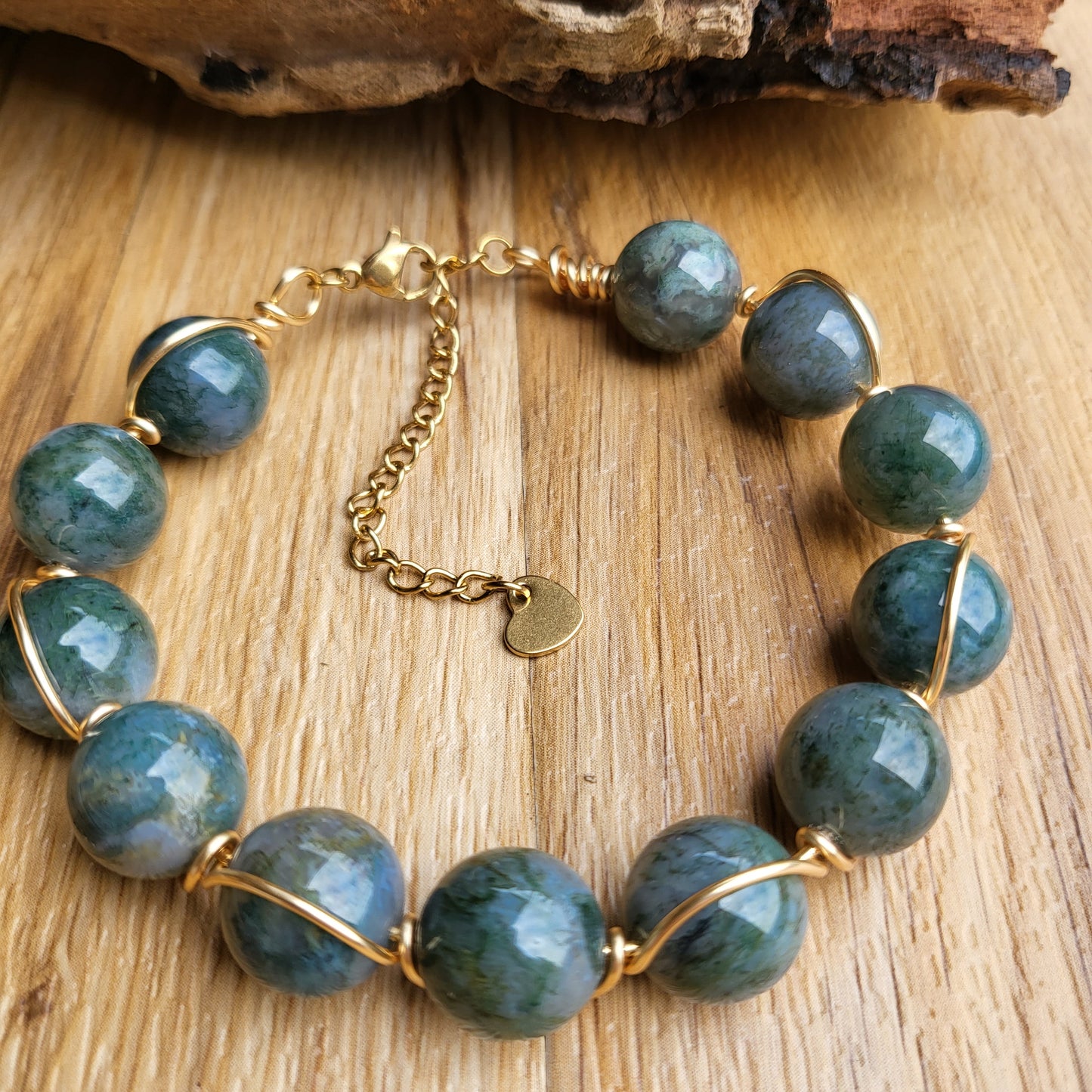 Moss agate wire wrap bracelet