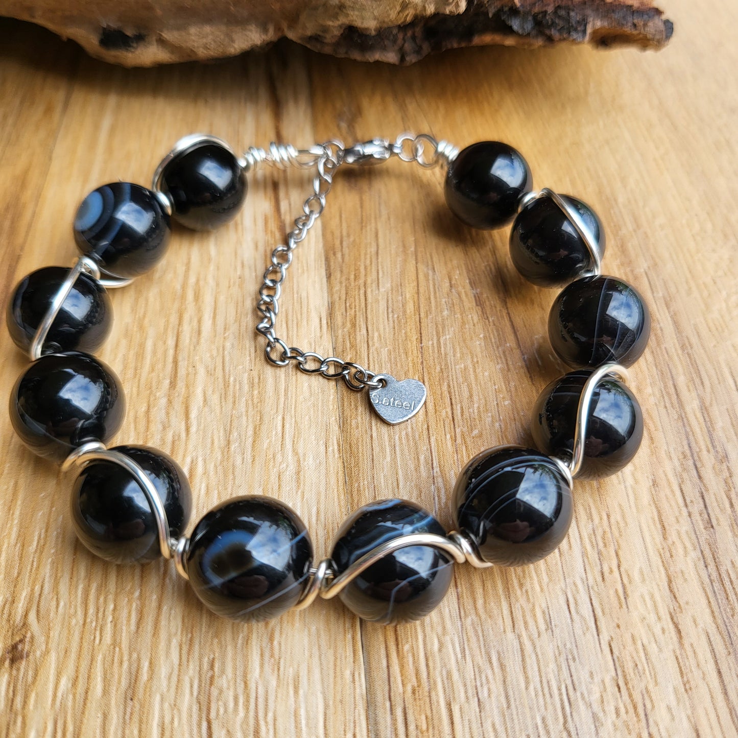 Black agate wire wrap bracelet