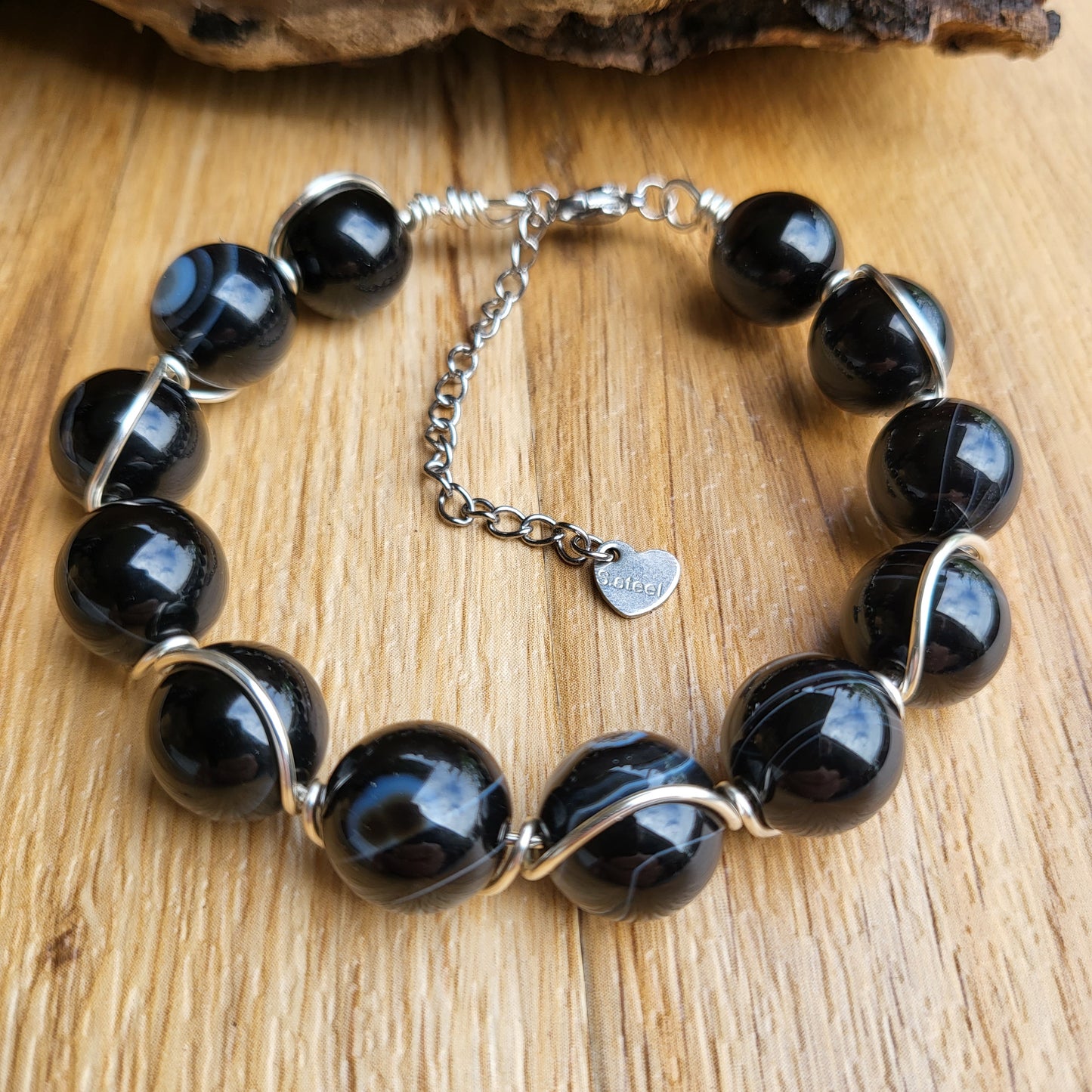 Black agate wire wrap bracelet