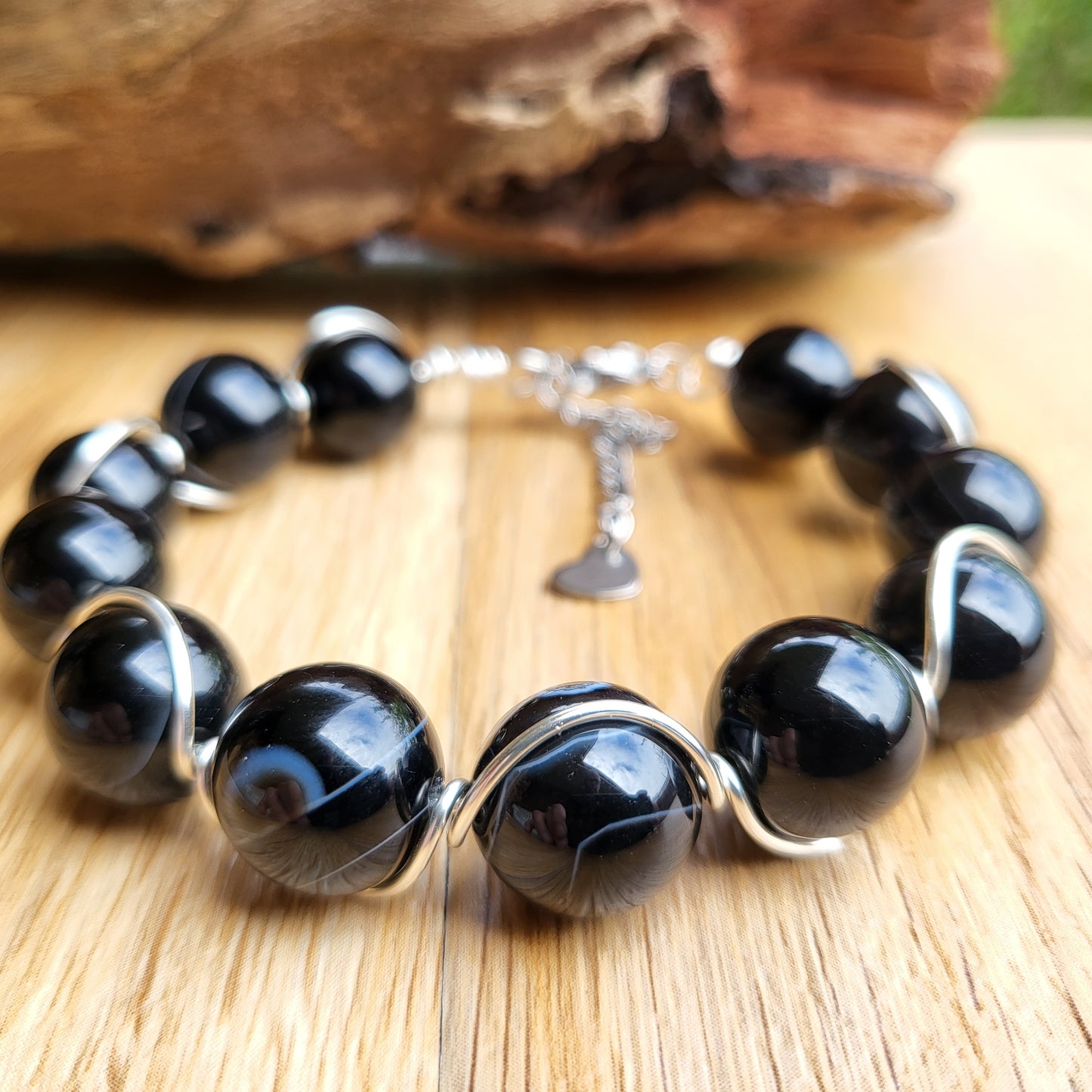 Black agate wire wrap bracelet