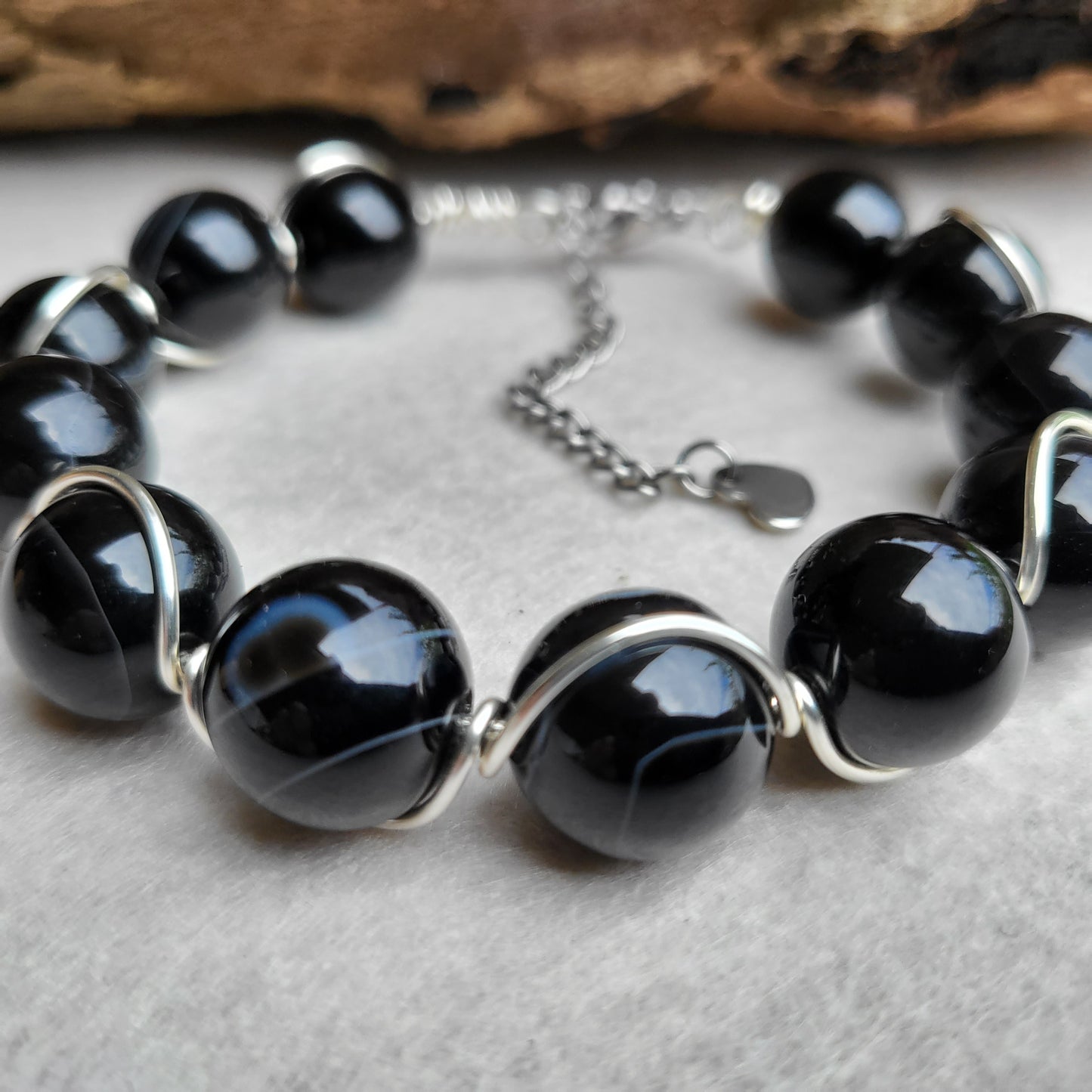 Black agate wire wrap bracelet