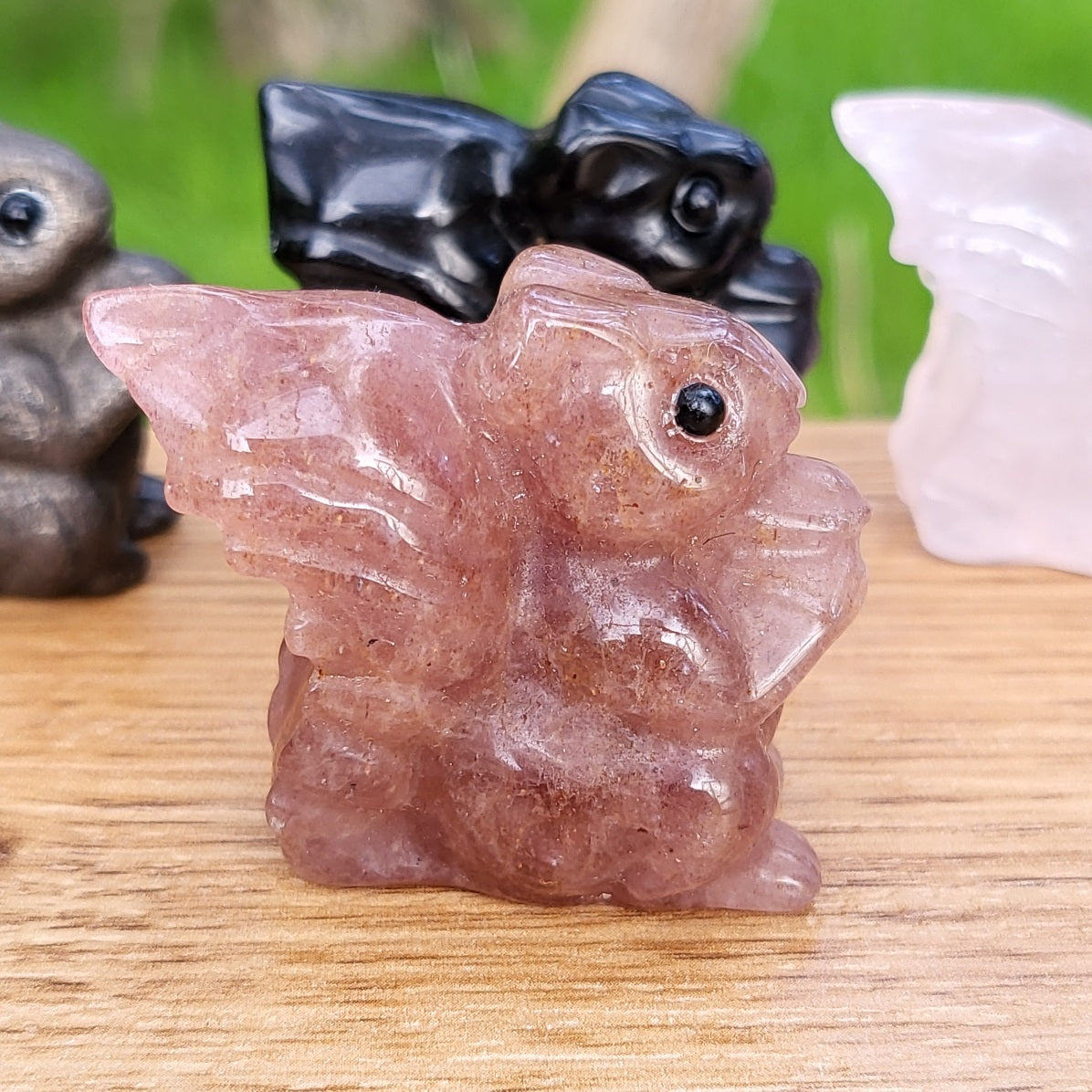 Squirrel Carving - Strawberry Quartz