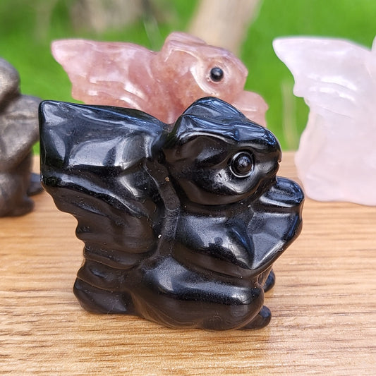 Squirrel Carving - Black Obsidian