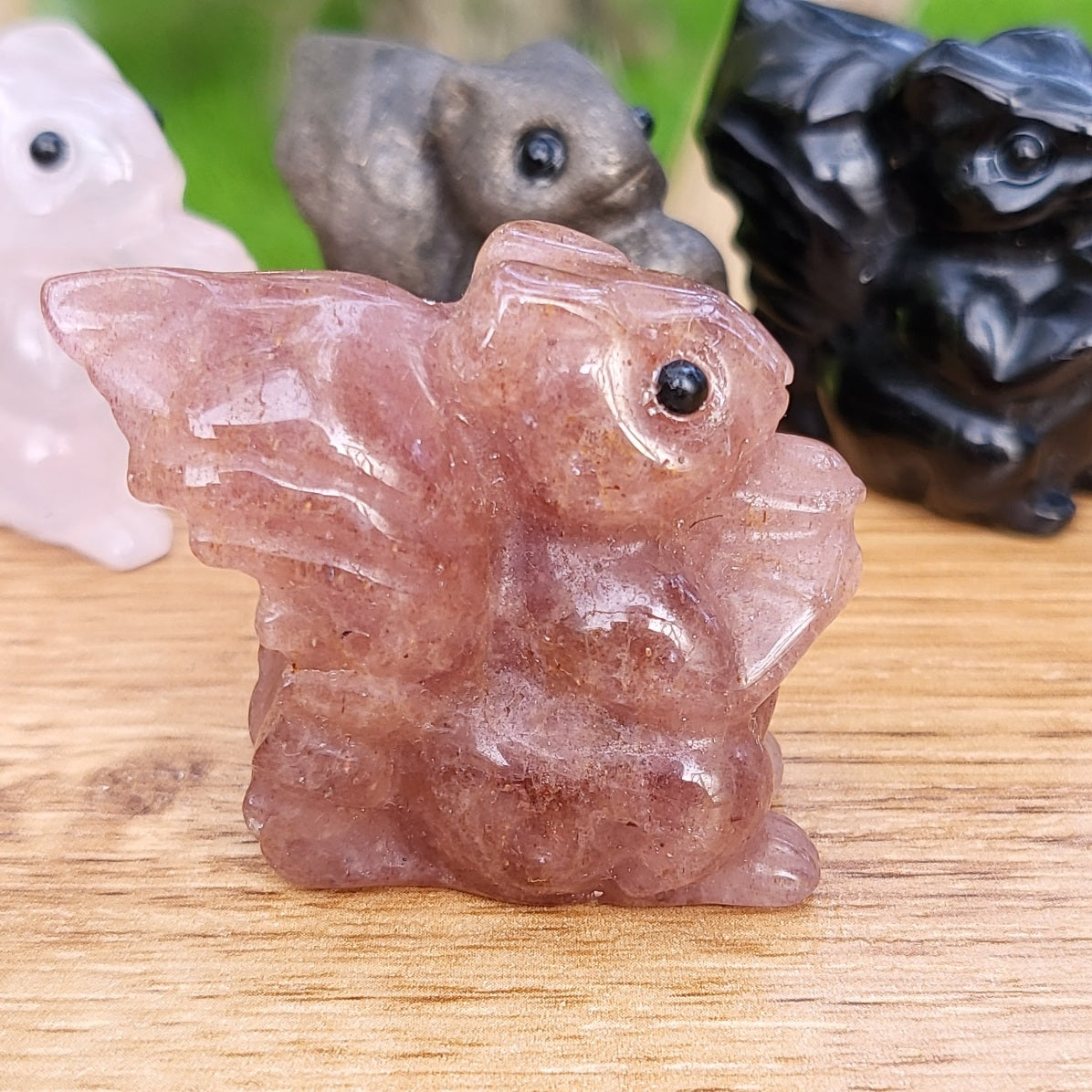 Squirrel Carving - Strawberry Quartz