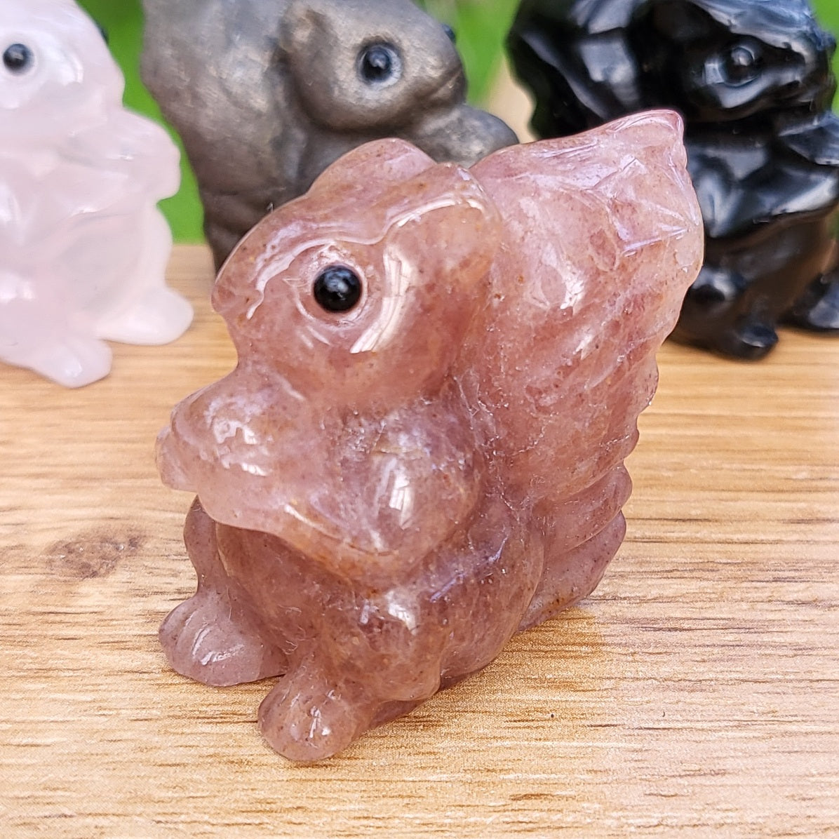 Squirrel Carving - Strawberry Quartz