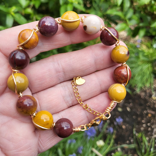 Mookaite jasper wire wrap bracelet