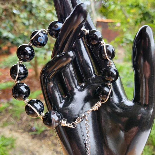 Black agate wire wrap bracelet