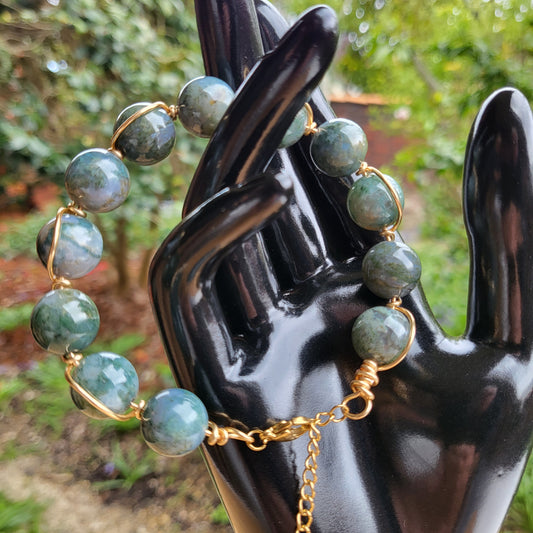 Moss agate wire wrap bracelet