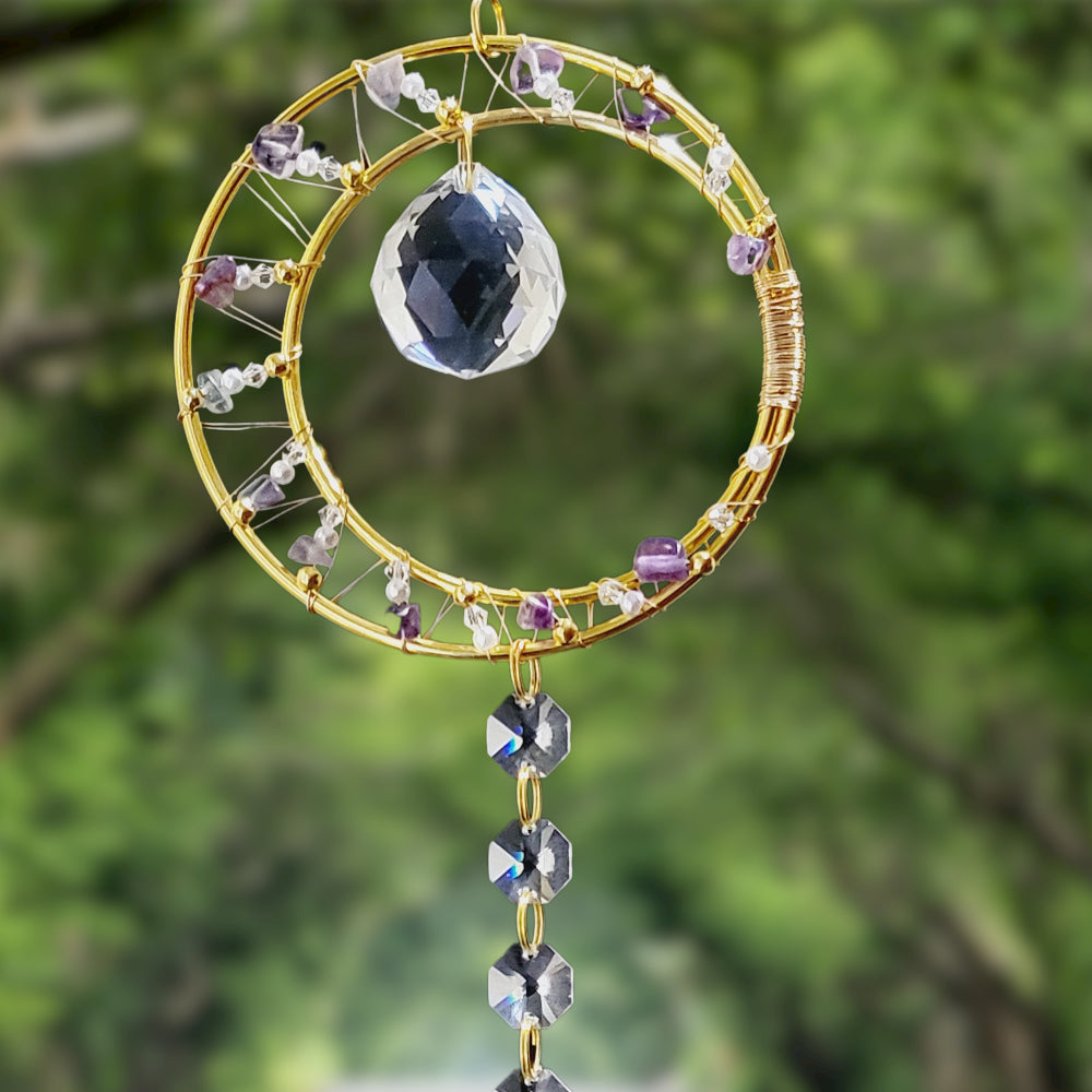 Crystal Suncatcher Amethyst & Moon Design