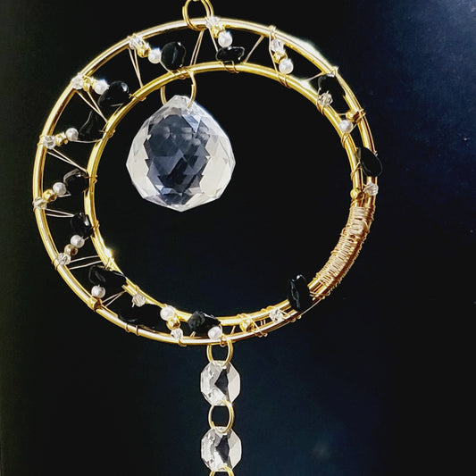 Crystal Suncatcher Obsidian & Moon Design