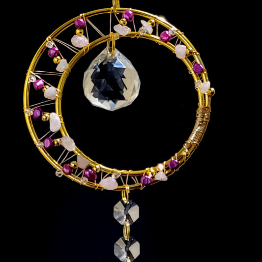 Crystal Suncatcher Rose Quartz & Moon Design