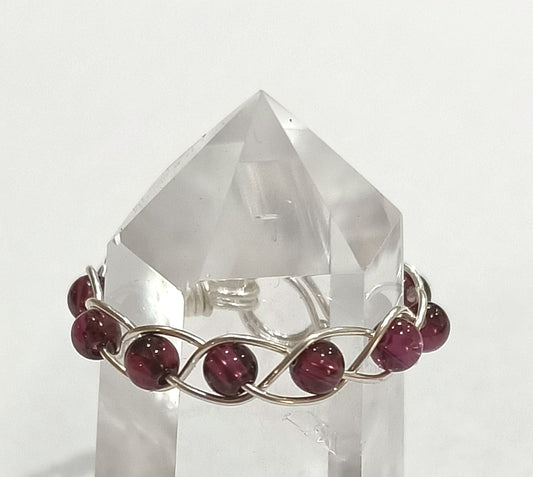 Wire Wrapped Gemstone Ring Single Braided  - Garnet