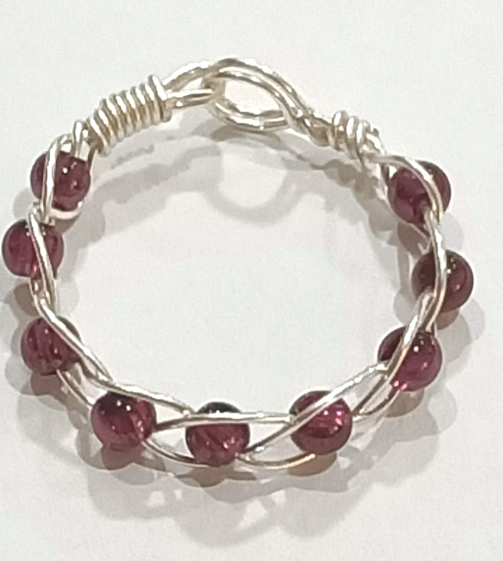 Wire Wrapped Gemstone Ring Single Braided  - Garnet