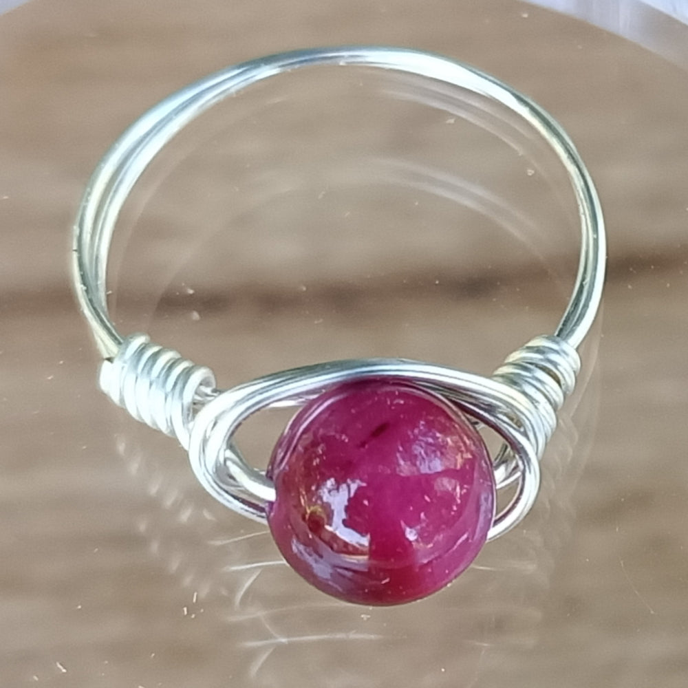 Wire Wrapped Gemstone Ring - Tigers Eye Dyed pink