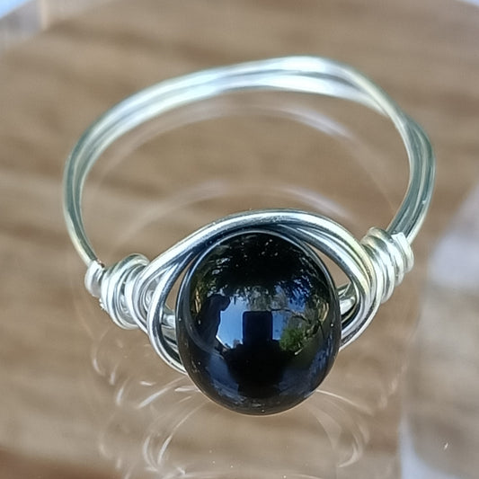 Wire Wrapped Gemstone Ring - Obsidian