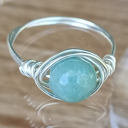 Wire Wrapped Gemstone Ring - Aqua Marine