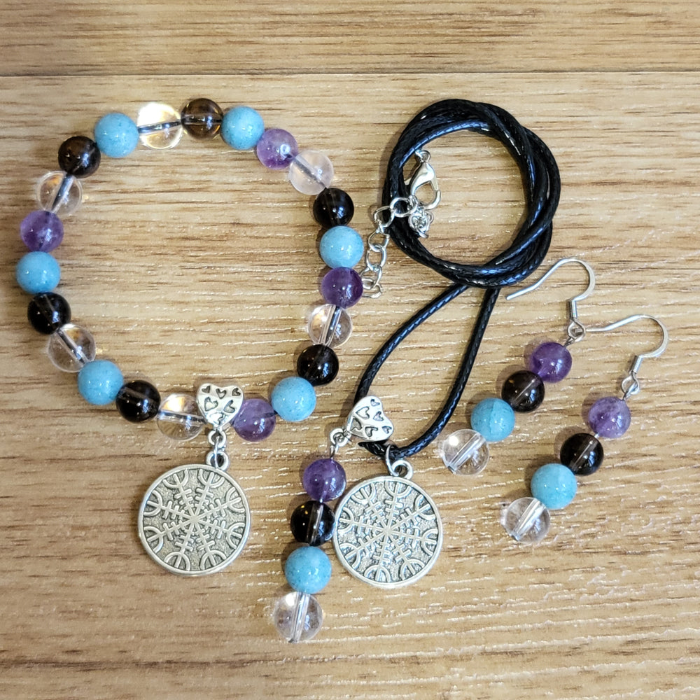 Healing bracelet earings and pendant set for safe travel